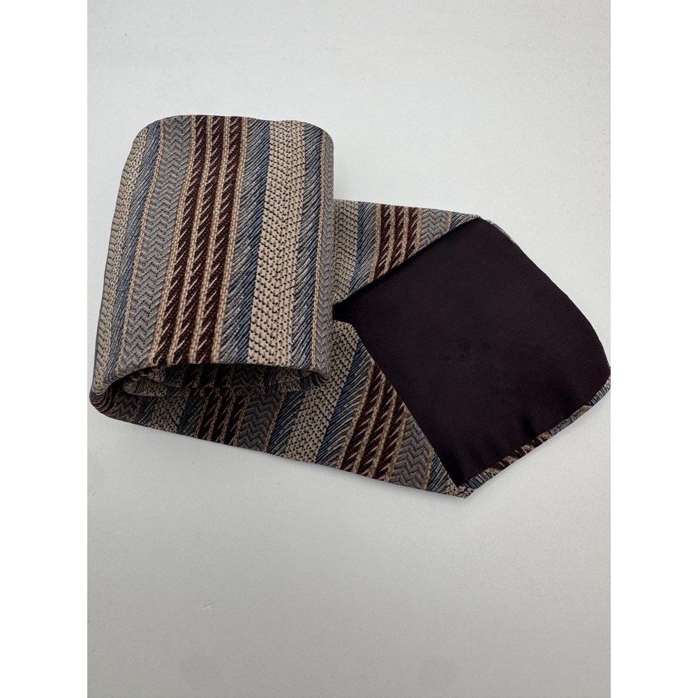 Vintage 1980s Henry Grethel 100% Imported Silk - Striped Herringbone Pattern - Picture 4 of 7